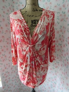 HAMPSHIRE STUDIO, WOMEN'S PINK/CORAL RAYON BL 3/4 SLEEVED FLORAL BLS, SZ M - Picture 1 of 7
