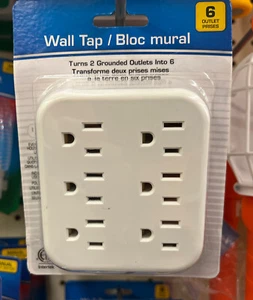 Electrical Extension Grounded 6 Outlet Plug Wall Taps Indoor White Round - Picture 1 of 1