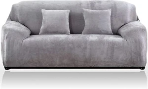 Hellgrau 1/2/3 Sitzer Samt Schonbezug Einfarbig Sofabezug Stretch Couch - Bild 1 von 10