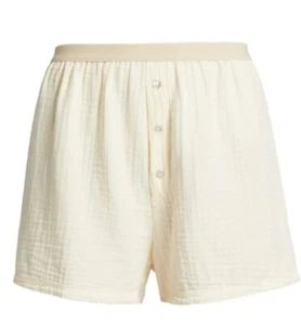 NEW Donni Ivory Cream Pop Boxer Shorts Sz Large Tortoise Button Casual Lounge - Picture 1 of 6