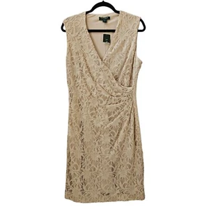 Lauren Ralph Lauren Dress Womens Size 14 Cream Floral Sequence Midi V-Neck NEW - Picture 1 of 12