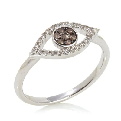 Rarities Sterling Silver Evil Eye White & Champagne Diamond Stacking Ring Size 8 - Image 1 of 4
