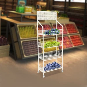 4-stufiger mobiler Einzelhandel Präsentationsständer Snack Aufbewahrung Organizer Korb Ständer mit Haken - Bild 1 von 24