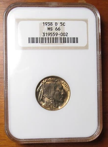 1938-D Buffalo Nickel NGC MS-66 Gold Toning - OLD HOLDER !!! - Picture 1 of 4
