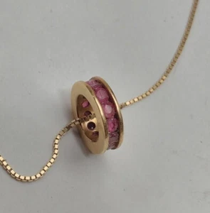 14KT Gold BOX Chain Necklace with round Ruby Gemstone Pendant 18" long 2.2 Grams - Picture 1 of 5