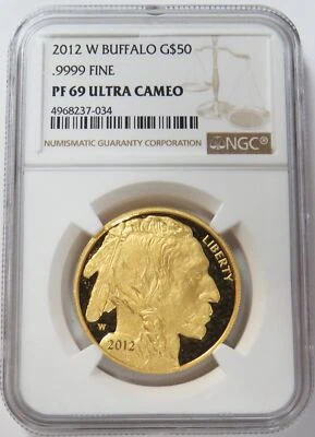2012 W GOLD AMERICAN BUFFALO $50 1 OZ PROOF COIN NGC PF 69 ULTRA CAMEO - Image 1 of 2