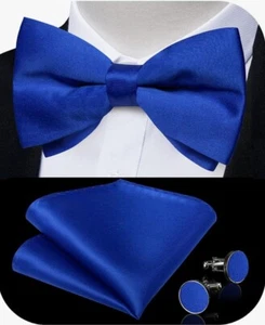 Pre-Tied Bowtie, Hanky, & Cufflinks: Smooth Royal Blue (LH-7024) - Picture 1 of 1