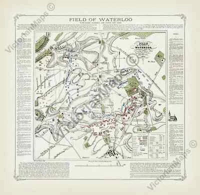 Field of Waterloo towards sunset antique battle plan map Cotton art print poster - Image 1 of 4