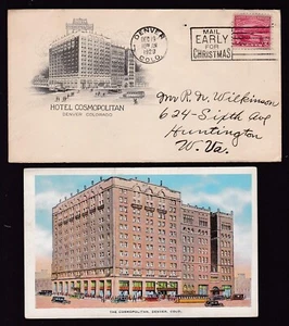 POSTAL HISTORY - HOTEL COSMOPOLITAN 1929, COVER & CARD, DENVER, COLO. - Picture 1 of 2