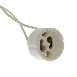 PORTALAMPADA GU10 CERCAMICA PER LAMPADINA ALOGENA LAMPADA LED CAVI 10 CM - Foto 1 di 1