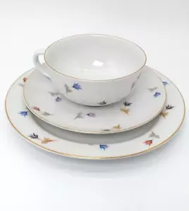 Porzellanfabrik Arzberg Bayern 3tlg. Blumenset Teetasse, Untertasse, Teller Deutschland - Bild 1 von 9