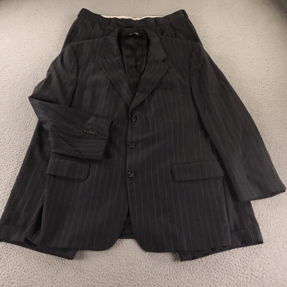 Tweed Suit M Gray Chalk Stripe 100% Wool Cashmere Twill Portugal 42R 36x26 - Image 1 of 4