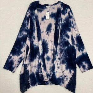 New Avenue Blue Tie Dye Open Front Long Knit Cardigan size 22/24 - Picture 1 of 9