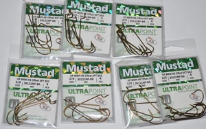 7 packs mustad bass offset soft plastics worm hook size 2/0 39121np-br - Picture 1 of 3