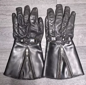 Vintage Motorrad Handschuhe Stulpen schwarz Leder Vinly Zip Wolle Made in England - Bild 1 von 4
