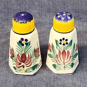 Fleuri von Quimper Rot & Blau Blumen Salz & Pfeffer Set Frankreich mABZ - Bild 1 von 8