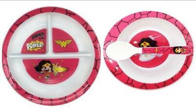 New DC Comics Wonder Woman Divided Plate, Bowl & Spoon Set - Childrens Dinner • 12.95$