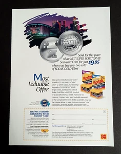 1993 Kodak Gold Film Super Bowl XXVIII Vtg Magazine Cut Print Ad w/ Coin Offer - Picture 1 of 3