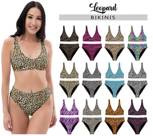 Women's Leopard Bikini Swimsuit #1 Beach Bathing Suit Animal Print Big Cat Gift - Picture 1 of 42