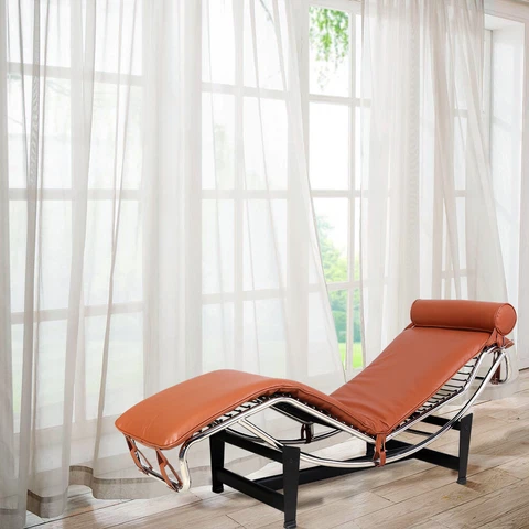 Premium Chaise Lounge Chair genuine Leather Recliner Mid Century Modern Cover