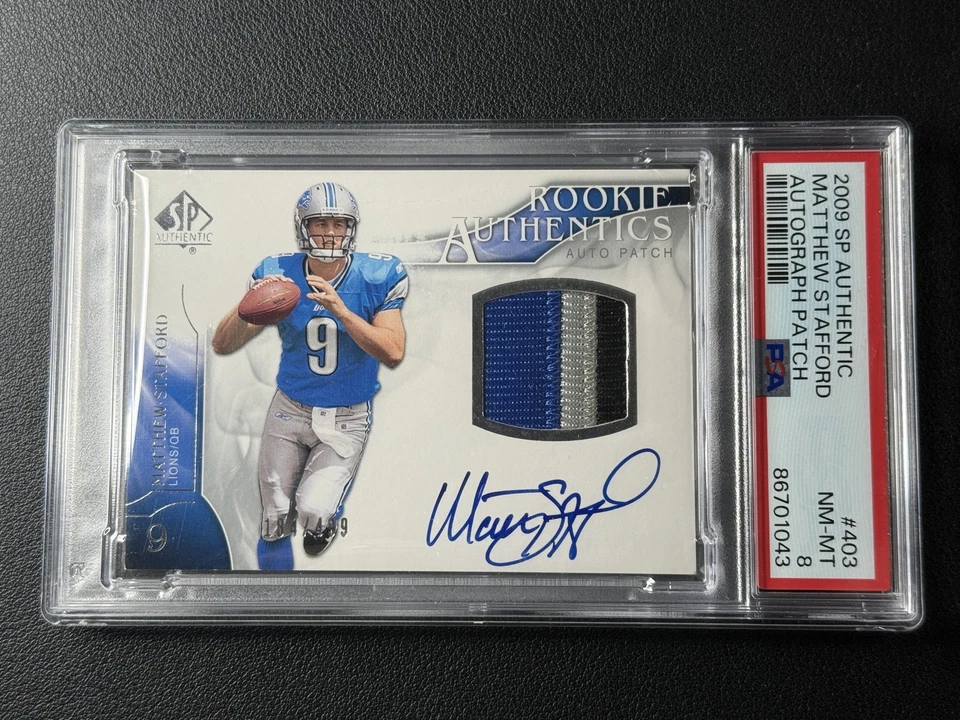 MATTHEW STAFFORD MATT PSA 8 2009 SP AUTHENTIC #403 ROOKIE PATCH AUTO RPA RC /499 - Image 1 of 2