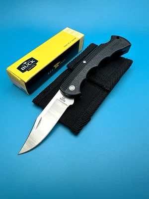 Cuchillo Buck Bucklite Lockback 3,25" hoja satinada lavado a piedra mango y funda negro Foto 1 de 4