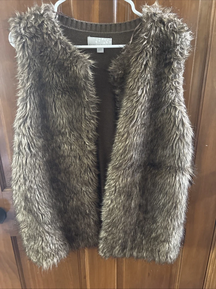 Chaleco marrón de piel sintética Carolyn Taylor para mujer talla XL con elástico Foto 1 de 4