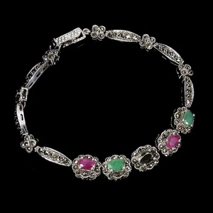Sommer 925 Silber Armband Oval Rubin Smaragd Saphir Edelstein Schmuck - Bild 1 von 13