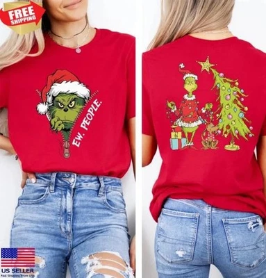 Camisa de Navidad The Grinch Ew People Divertida Camiseta Doble Cara Regalo de Vacaciones, S-5XL Foto 1 de 2