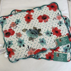 New Pioneer Woman Placemat Set Of 2 Vintage Bloom Reversible Quilted Floral Teal - Picture 1 of 2