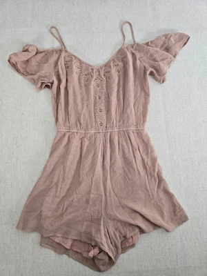 Lush Mameluco Mujer S Rosa Marrón Correa Fuera del Hombro Manga Corta Forrado Pullover Foto 1 de 4