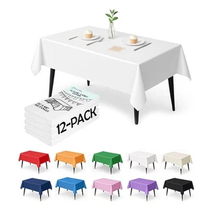 12-Pack White Plastic Tablecloths – 54 x 108 Inch Disposable Table Covers for... - Picture 1 of 5