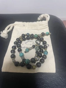 M.Cohen Beads Double Wrap Bracelet Turquoise Silver Ebony 46.8cm Used - Picture 1 of 3