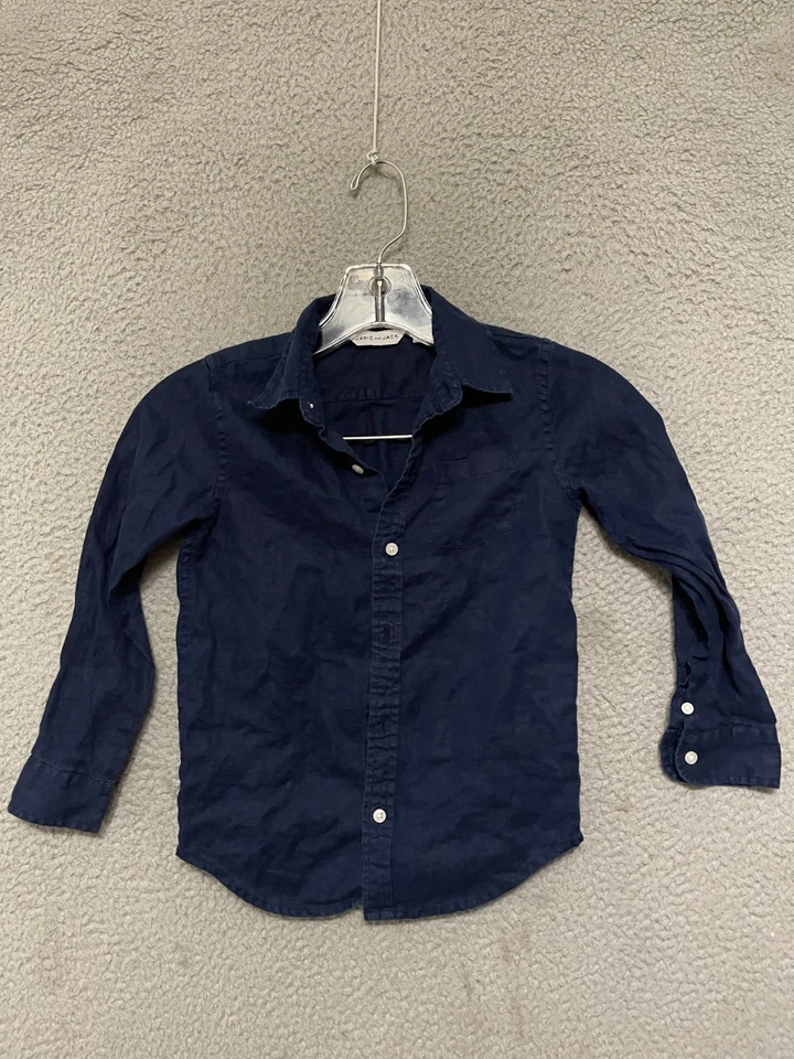 Janie and Jack Boys 100% linen Shirt blue Size 5 Button up Long Sleeve Kids - Image 1 of 4