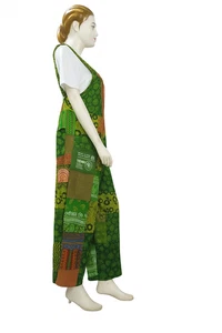 Maxi Mono Para Mujer Sin Mangas - Retazos de Azafrán, Vestido Múltiple Verde Recto - Imagen 1 de 6