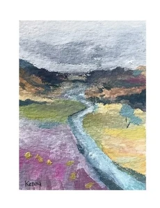 Aceo By Kenna Painting Gouache Landscape Stream Original 2.5” X 3.5” Signed - Picture 1 of 3