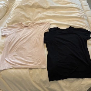 Two Athleta Girl SS Power Up Tops  M Ballerina Pink And Black - Picture 1 of 5
