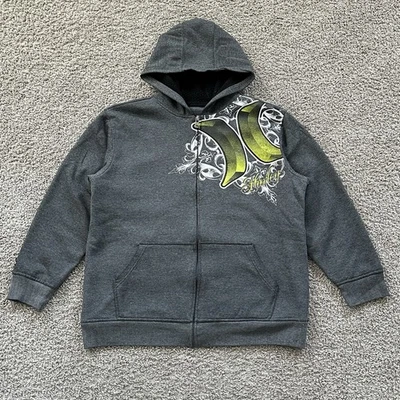 Vintage Y2K Hurley Zip Up Hoodie Youth XL Grey Sweatshirt Grunge Skater 2000s - Image 1 of 4