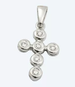 Ciondolo religioso croce diamante chiarezza 0,16 (TCW) oro bianco 14 carati colore F SI1 - Foto 1 di 1