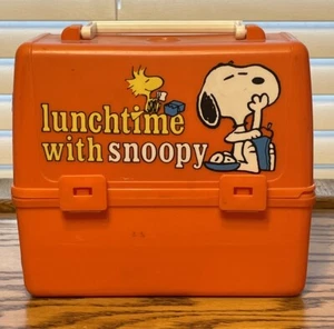 1965 Vintage Lunchtime With Snoopy Lunchbox Orange Thermos Holder King Seeley - Picture 1 of 7