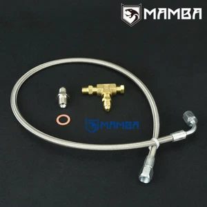 Turbo Oil Feed Line M12x1.25mm to 1/8 NPT Tee Fitting / 50cm 4AN Teflone Hose - Picture 1 of 3