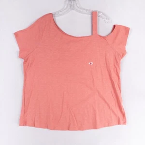 Maurices Top Tee 1X Pink Orange Melon Slub Knit Asymmetrical Neckline Casual NEW - Picture 1 of 8