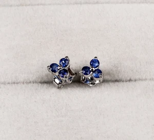 Blue Sapphire Stud Earrings 925 Sterling Silver Handmade Gemstone Jewelry Gift - Picture 1 of 7