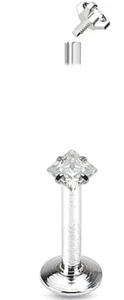 Lip Monroe Stud 16 Gauge 5/16" Square 4mm Clear Gem Internal Thread Steel - Picture 1 of 3