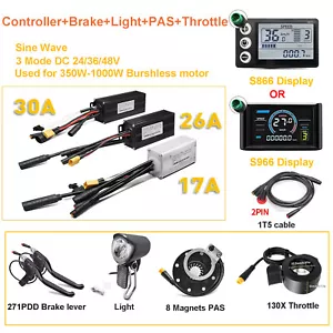 EBike 36V/48V 17-30A Controller+S866 Display&Light Brake PAS for350W-1000W Motor - Picture 1 of 28