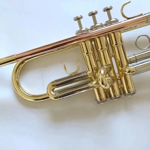 Instrumento Musical Trompeta Alta Calidad B Plano Chapado en Oro Plateado con Bolso de Mano - Imagen 1 de 9