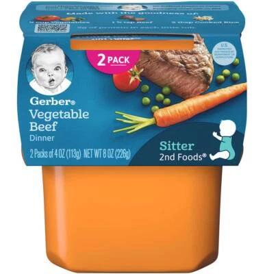 Gerber 2nd Foods Baby Food Jantar Carne Vegetal 8+ Meses – 2 Ct – Pacote com 4 - Imagem 1 de 4