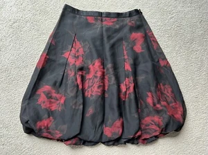 GONNA DONNA ANN TAYLOR NERA ROSSA FLOREALE a bolla taglia 4 petite nuova 4P lana seta - Foto 1 di 13