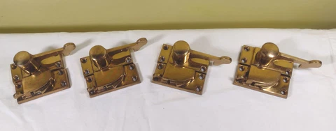 Vintage 4 Sets Heavy-Duty Cast Brass Window Sash Locks w/ Latches - UNUSED Cover