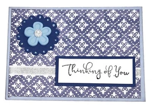 THINKING OF YOU Greeting Card - BLUE FLOWER - Handmade A2 size SALE - Picture 1 of 2